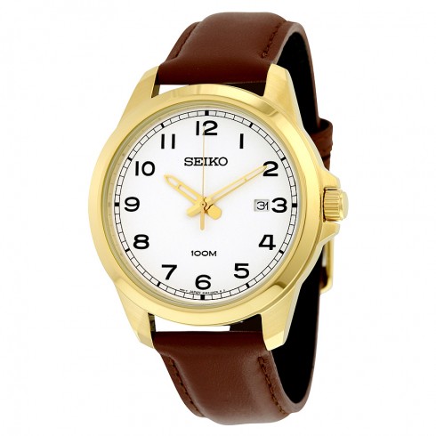 Seiko White Dial Brown Leather Quartz Men's Watch SUR160 watches