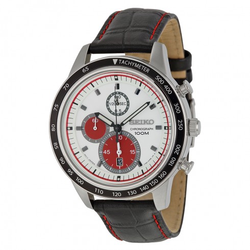 Seiko White Dial Chronograph Black Leather Men's Watch SNDD91 watches