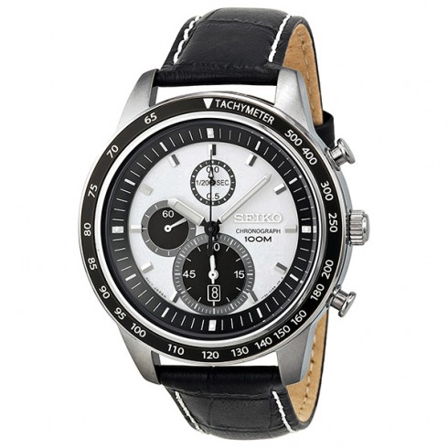 Seiko White Dial Chronograph Black Leather Men's Watch SNDD93 watches