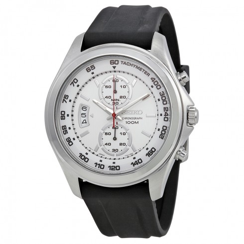 Seiko White Dial Chronograph Stainless Steel Black Rubber Men's Watch SNN259 watches