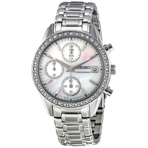 Seiko White Dial Chronograph Steel Ladies Watch SNDY21 watches