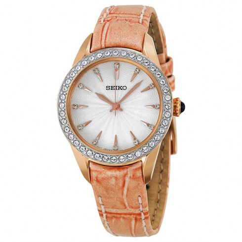 Seiko White Dial Rose Gold-Tone Stainless Steel Ladies Watch SRZ388 watches