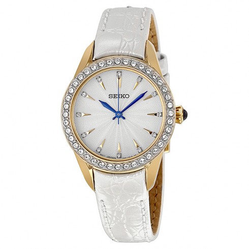 Seiko White Dial White Leather Strap Ladies Watch SRZ386P2 watches