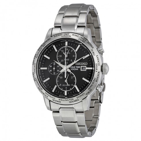 Seiko World Time Black Dial Stainless Steel Men's Watch SPL049P1 watches