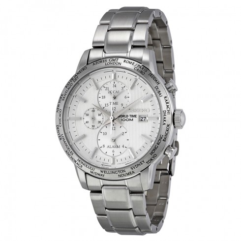 Seiko World Time Silver Dial Stainless Steel Men's Watch SPL047P1 watches