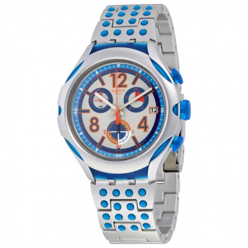 Swatch 16 Dots Chronograph Grey and Blue Dial Aluminium Unisex Watch YYS4007AG watches