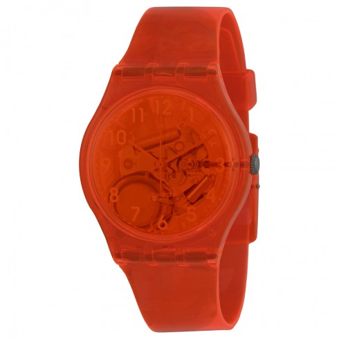 Swatch Abricotier Orange Transparent Dial Translucent Orange Silicone Unisex Watch GO114 watches