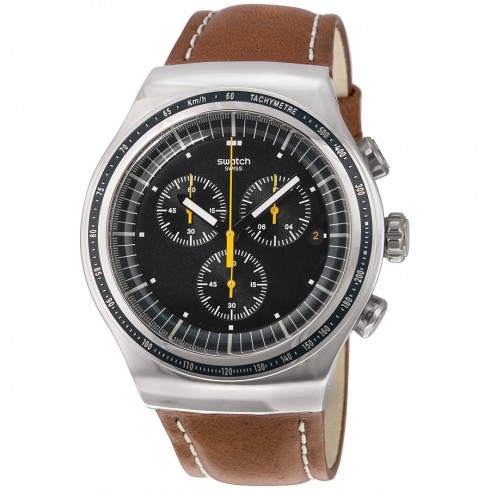 Swatch Alpine Vintage Green Dial Brown Leather Men's Watch YOS450 watches