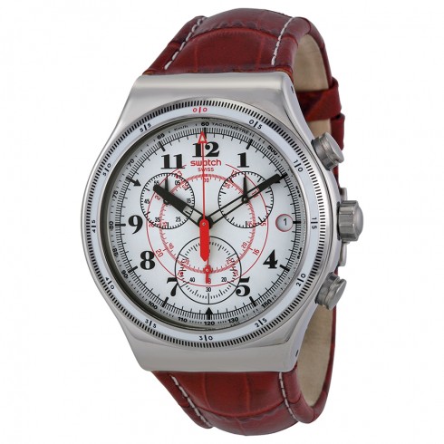 Swatch Back To The Roots Chronograph White Dial Brown Leather Men's Watch YVS414 watches