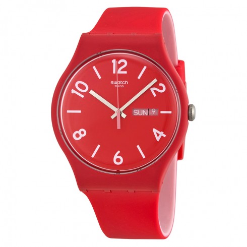 Swatch Backup Red Red Dial Red Silicone Rubber Men's Watch SUOR705 watches