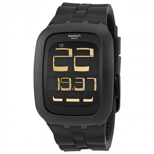 Swatch Black Bump Digital Black Dial Black Silicone Strap Unisex Watch SURB112 watches