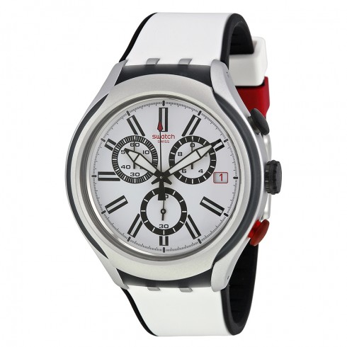 Swatch Black Wheel White Dial White and Black Silicone Men's Quartz Watch YYS4005 watches