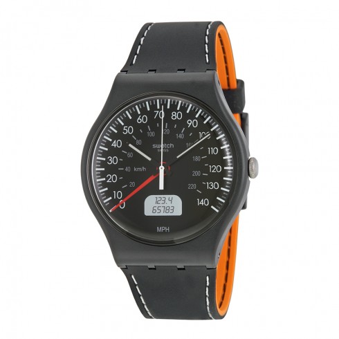 Swatch Brake Black Dial Black and Orange Silicone Unisex Watch SUOB117 watches