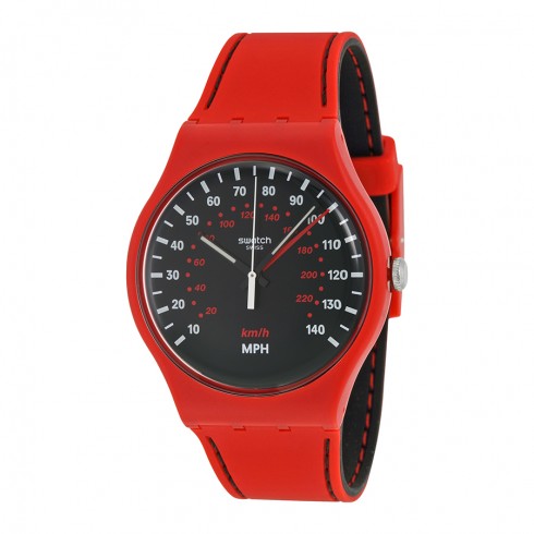 Swatch Brake Black Dial Red Silicone Unisex Watch SUOR104 watches