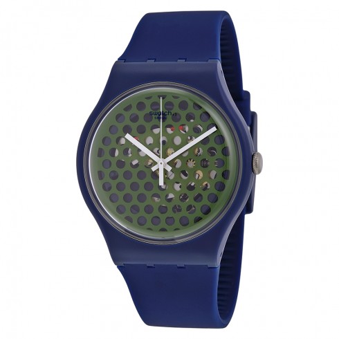 Swatch Buchetti Green Green Perforated Dial Blue Silicone Men's Watch SUON113 watches
