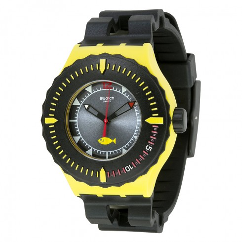 Swatch Bumble Dive Quartz Brey Dial Black Silicone Strap Unisex Watch SUUJ100 watches