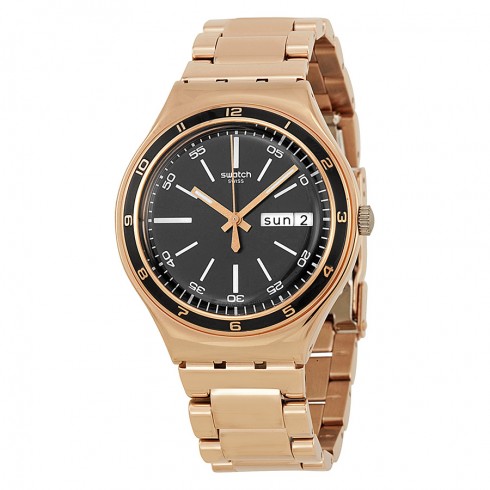 Swatch Charcoal Medal Rose Black Dial Rose Gold PVD Stainless Steel Men's Watch YGG704G watches