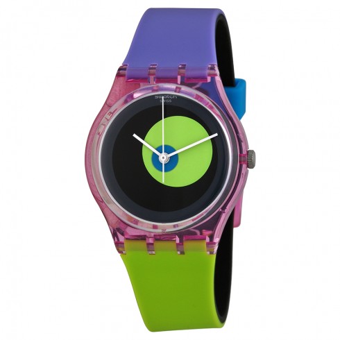 Swatch Circle In A Circle Black Dial Green and Blue Plastic Unisex Watch watches