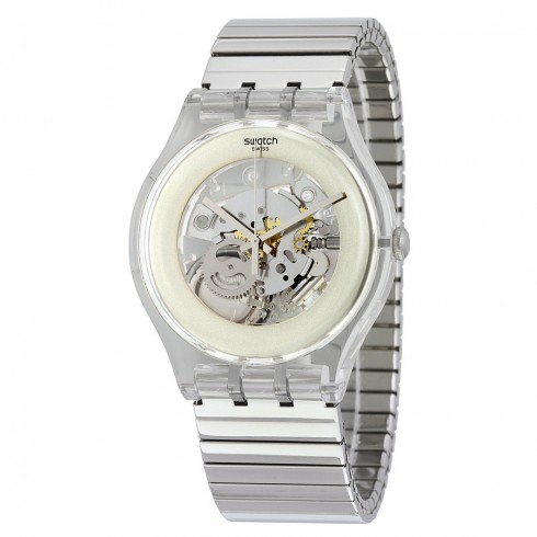 Swatch Cleared Up Transparent Dial Stainless Steel Watch SUOK105FA watches