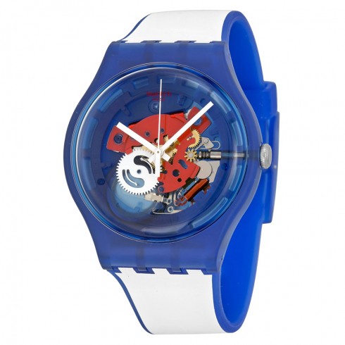 Swatch Clownfish Blue Red Transparent Dial Men's Quartz Watch watches