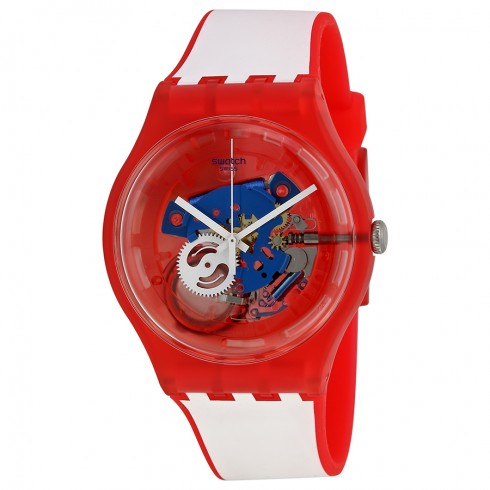 Swatch Clownfish Red Blue Transparent White and Red Silicone Men's Watch SUOR102 watches