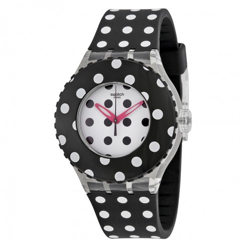 Swatch Dottami White Polkadot Dial Black Polkadot Silicone Ladies Sports Watch SUUK107 watches