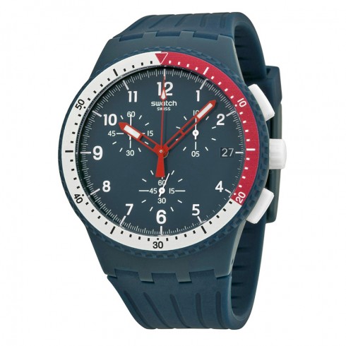 Swatch El Comandante Chronograph Blue Dial Blue Silicone Men's Watch SUSN405 watches