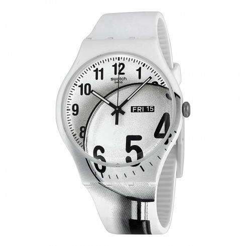 Swatch Enlarge Time White Dial White Silicone Strap Unisex Watch SUOW704 watches