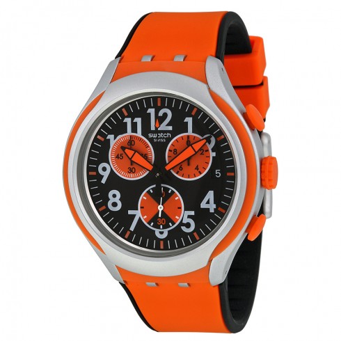 Swatch Feel Strong Black and Orange Dial Orange Silicone Men's Watch YYS4003 watches