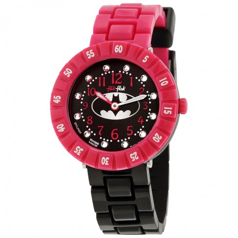 Swatch Flik Flak Batgirl Black Dial Pink and Black Girls Watch ZFFLP004 watches