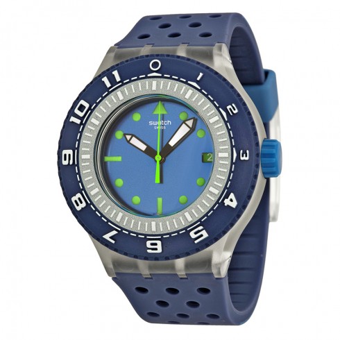 Swatch Flow Through Blue Dial Blue Perforated Rubber Men's Watch SUUK403 watches