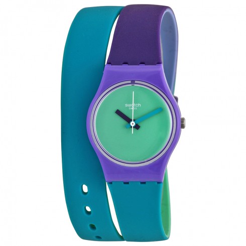 Swatch Fun in Blue Green Dial Blue and Purple Silicone (Double Wrap) Ladies Watch LV117 watches