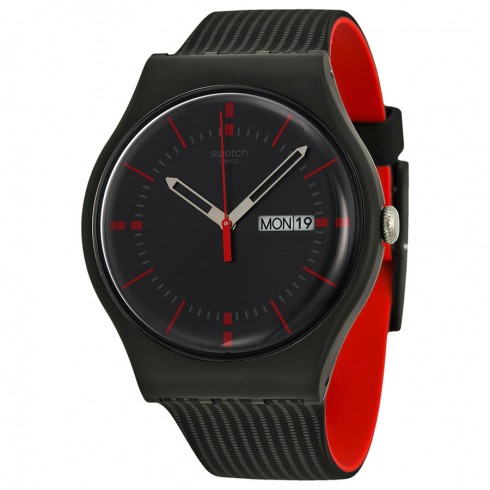 Swatch Gaet Black Dial Black Silicone Men's Watch SUOB714 watches