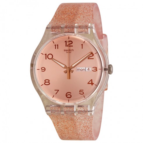Swatch Glistar Pink Gold Dial Pink Silicone Ladies Watch SUOK703 watches