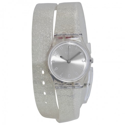 Swatch Glistar Silver Pearl Dial Transaprent Double Wrap) Strap Ladies Watch LK343 watches