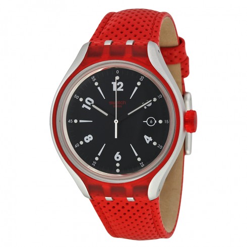 Swatch Go Jump Black Dial Red Leather Men's Watch YES4001 watches