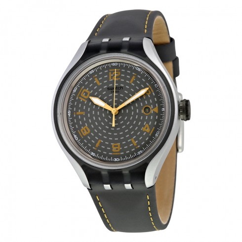 Swatch Go Smokey Grey Dial Grey Leather Men's Watch YES4007 watches