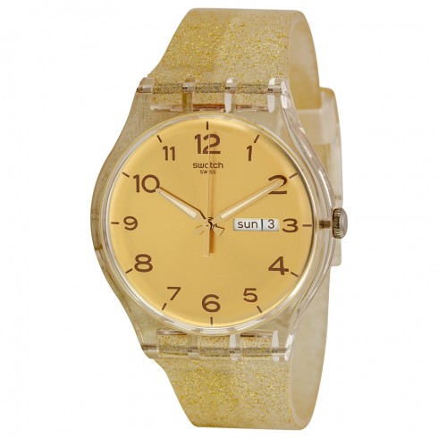 Swatch Golden Dial Golden Sparkle Silicone Ladies Watch SUOK704 watches