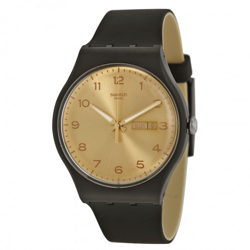 Swatch Golden Friend Gold Dial Black Silicone Unisex Watch SUOB716 watches