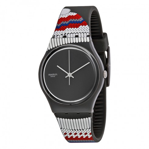 Swatch Gornegrat Black Dial Red and Grey Silicone Men's Watch GM183 watches