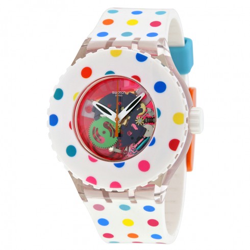 Swatch Happy Dots Transparent Dial White Silicone Ladies Watch SUUK108 watches