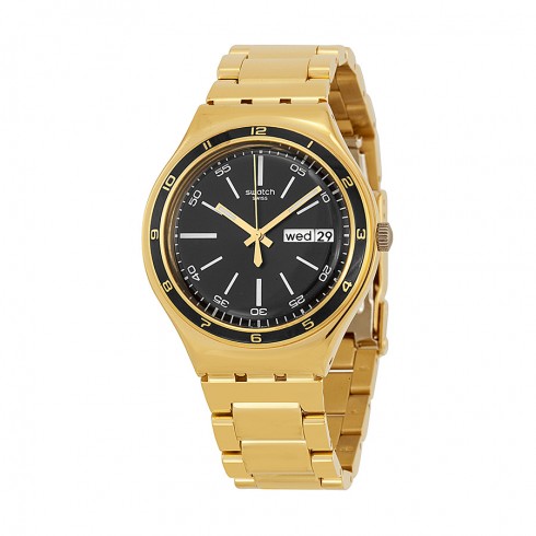 Swatch Irony Black Dial Gold-tone Stainless Steel Bracelet Unisex Watch YGG705G watches