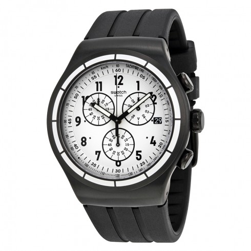 Swatch Irony Chronograph White Dial Black Rubber Men's Watch OB403 watches