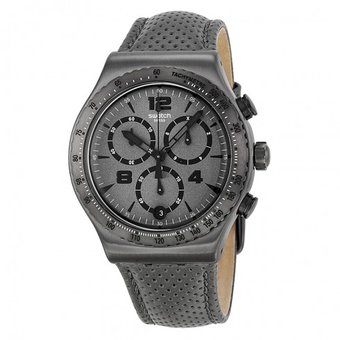 Swatch Irony Parioli Chronograph Dark Grey Dial Grey Leather Strap Men's Watch YVM400 watches