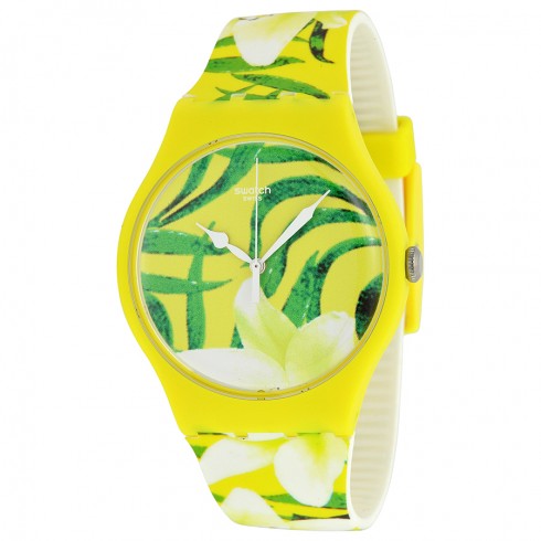 Swatch Limbo Dance Yellow Patterned Dial Yellow Patterned Silicone Unisex Watch SUOJ104 watches