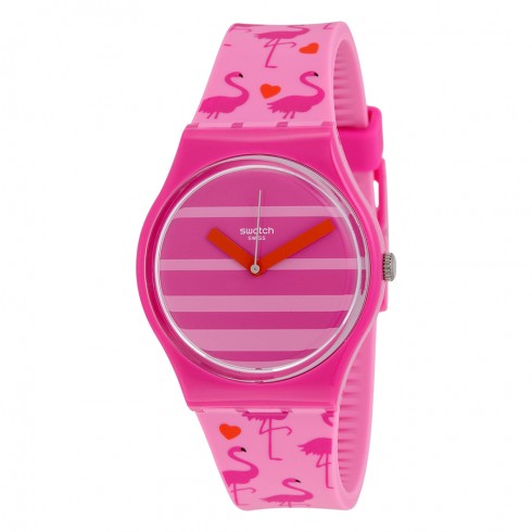 Swatch Miami Peach Pink Stripe Dial Pink Silicone Unisex Watch GP144 watches
