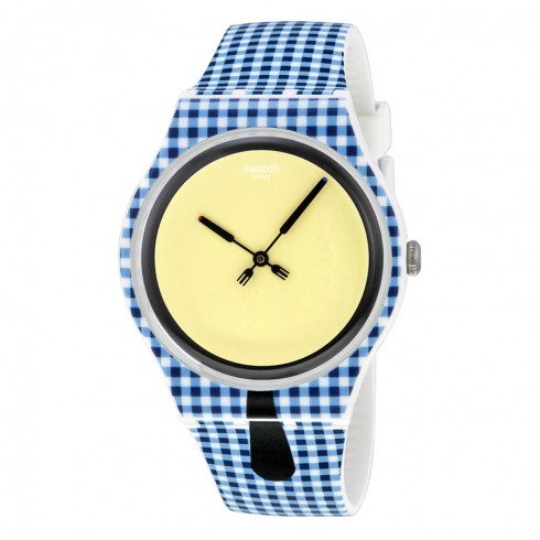 Swatch Moitie Moitie Yellow Dial Blue and White Check Silicone Men's Watch SUOW118 watches