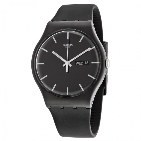 Swatch Mono Black Dial Black Rubber Strap Men's Watch SUOB720 watches