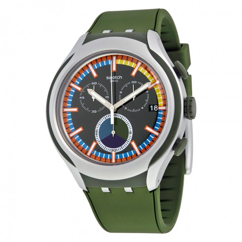 Swatch Moss Chronograph Black Dial Green Silicone Men's Watch YYS4009 watches