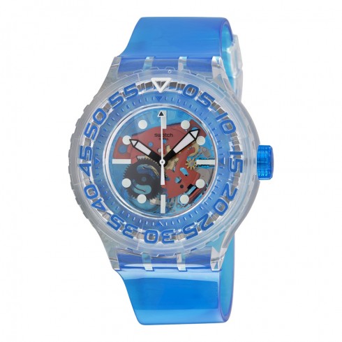 Swatch O-Tini Skeleton Dial Blue Plastic Unisex Sports Watch SUUK103 watches